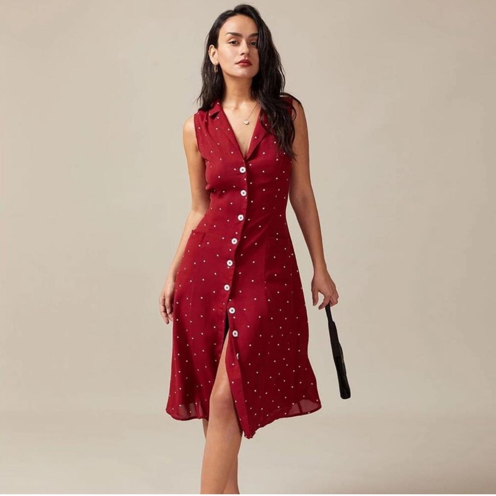 Rihoas Button Front Polka Dot Dress